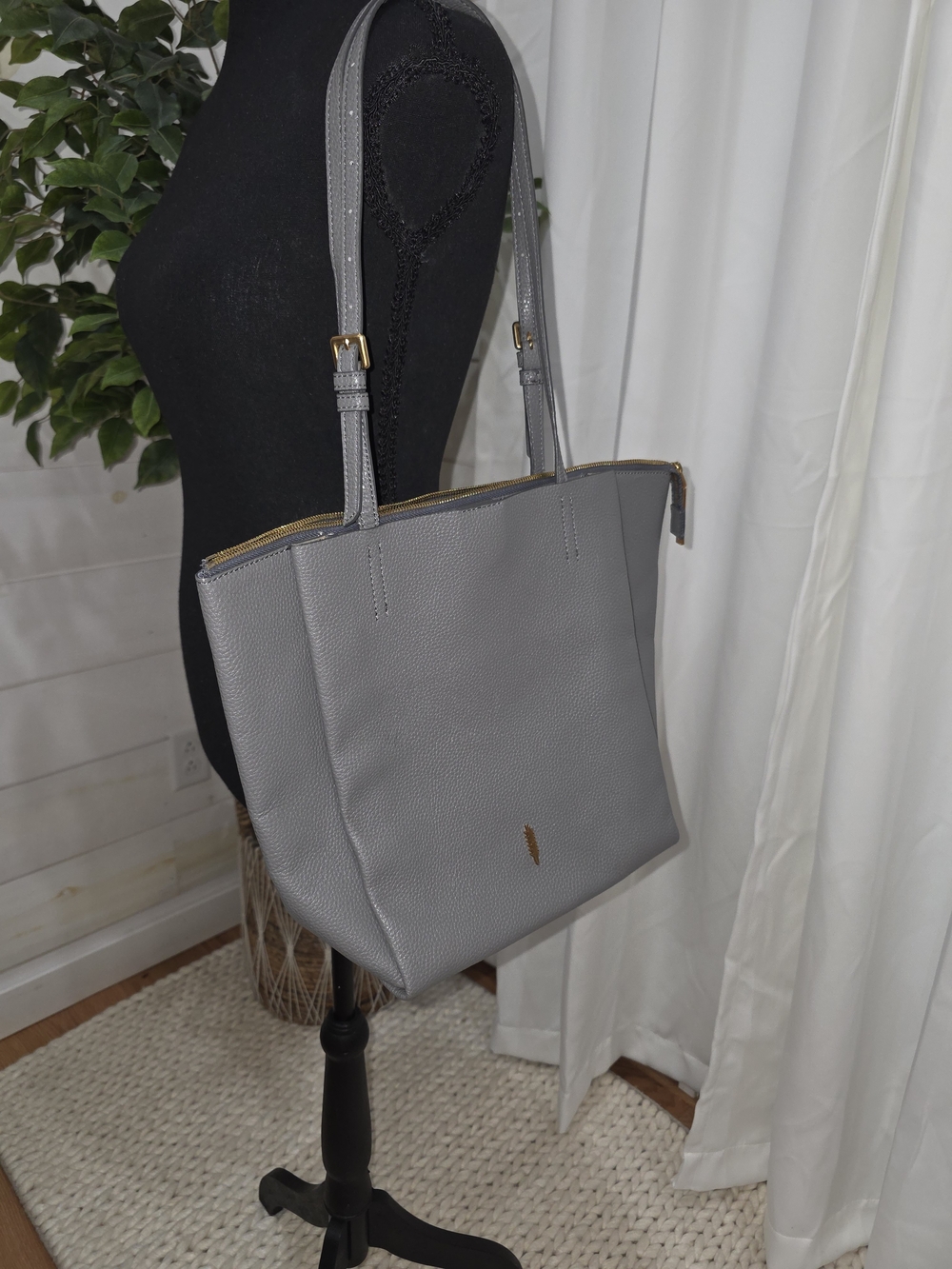 Thacker Periwinkle Blue Minimalist  Pebbled Leather Tote with Gold Hardware